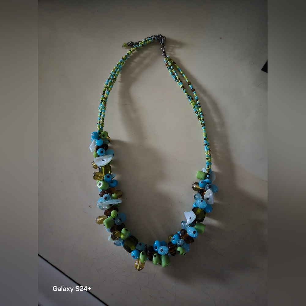 Elegant Blue and Green Beaded Necklace